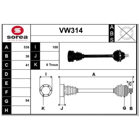 Cardan Arbre de Transmission Pour VW Audi Skoda 1K0407271DS 3Q0407271AS