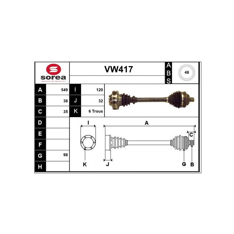 Cardan Arbre de Transmission Avant Pour VW Transporter IV 7D0407271A JZW407451JX