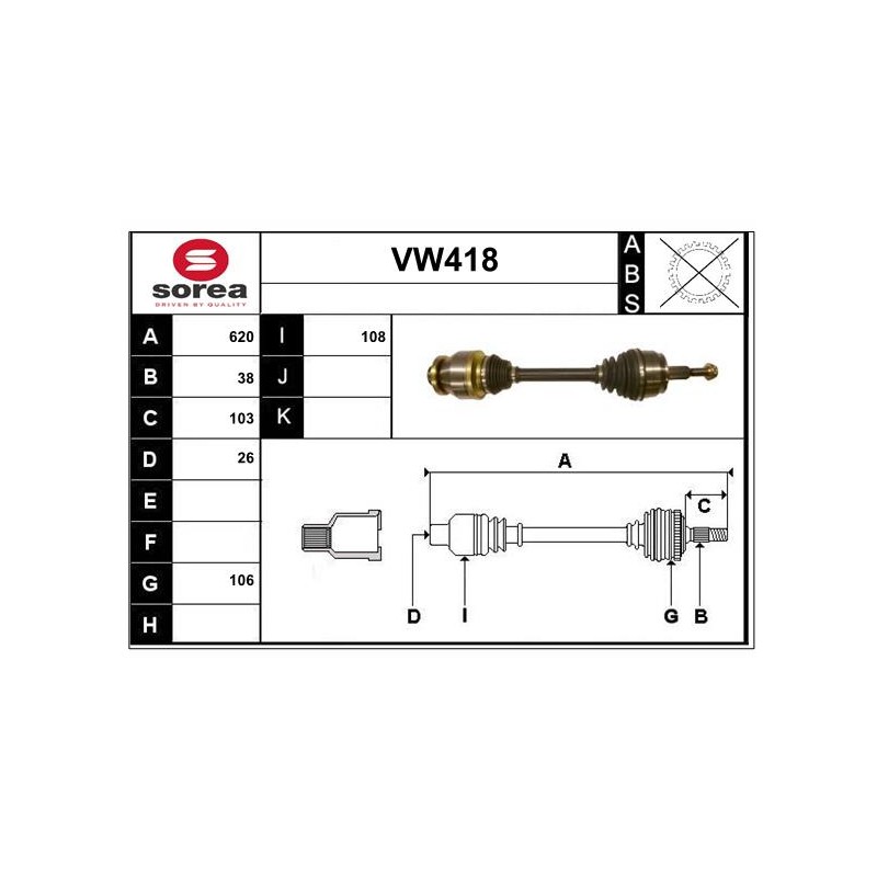 Cardan Arbre de Transmission avant Gauche Pour VW Multivan V 7H0407451DX