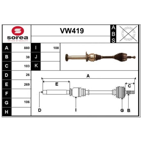 Cardan Arbre de Transmission Avant Droit Pour VW Multivan V 7H0407272AL