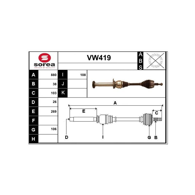Cardan Arbre de Transmission Avant Droit Pour VW Multivan V 7H0407272AL