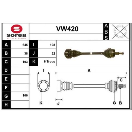 Cardan Arbre de Transmission avant Gauche Pour VW Multivan V 7E0407271F