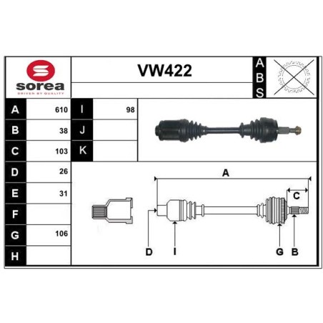 Cardan Arbre de Transmission avant Gauche Pour VW Multivan V 7H0407271AB