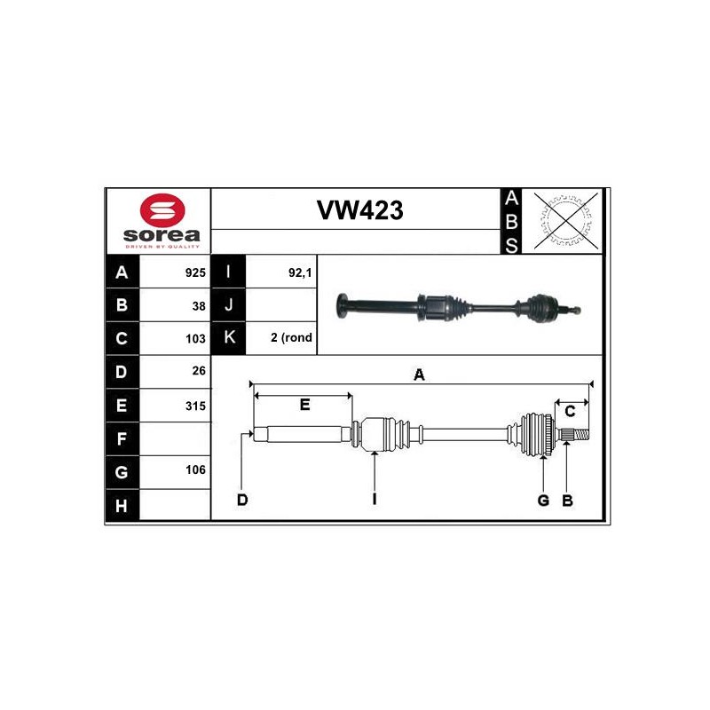 Cardan Arbre de Transmission Avant Droit Pour VW Multivan V 7E0407272BE