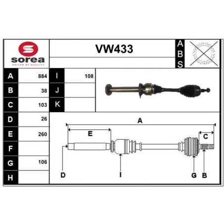 Cardan Arbre de Transmission Avant Droit Pour VW Multivan V 7E0407272B