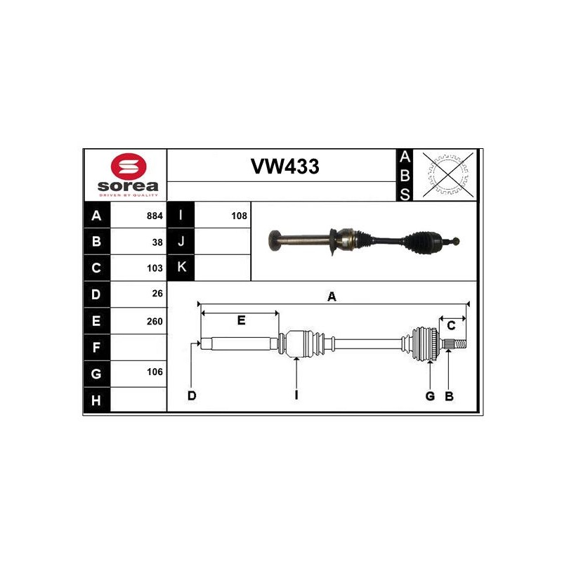 Cardan Arbre de Transmission Avant Droit Pour VW Multivan V 7E0407272B