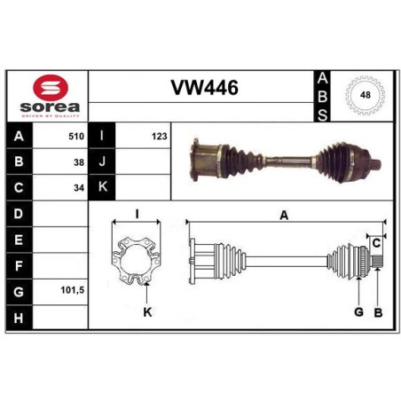 Cardan Arbre de Transmission Avant Pour VW Seat Ford 7M3407271 1132488 1125045