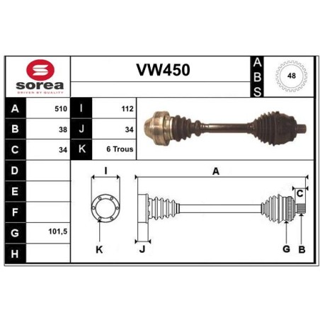 Cardan Arbre de Transmission Avant Pour VW Sharan Seat Ford 7M3407271TX 1754225
