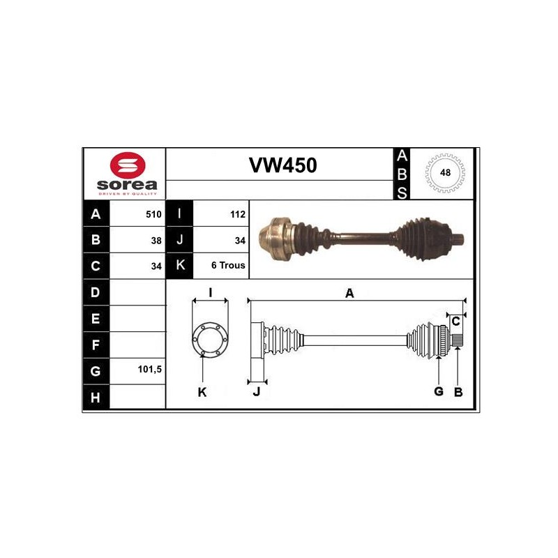 Cardan Arbre de Transmission Avant Pour VW Sharan Seat Ford 7M3407271TX 1754225