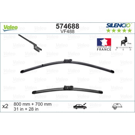 2 Balais D'Essuie-Glace 800mm 700mm Pour Peugeot Renault Opel Citroën 13385437