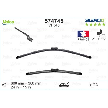2 Balais D'Essuie-Glace 600mm 380mm Pour Fiat Panda Lancia Ypsilon 51843623