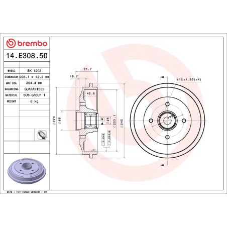 1 Tambour de Frein Pour Peugeot 206 206+ 1007 Citroën C2 C3 I