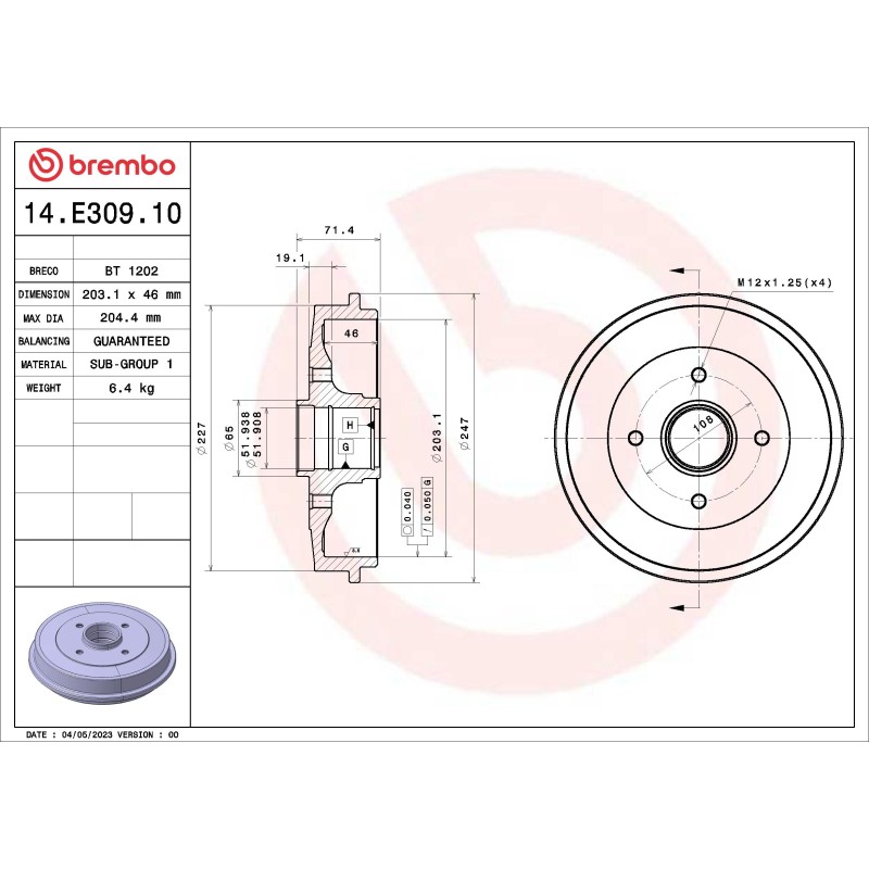 1 Tambour de Frein Pour Peugeot 106 II 206 206+ Citroën Saxo