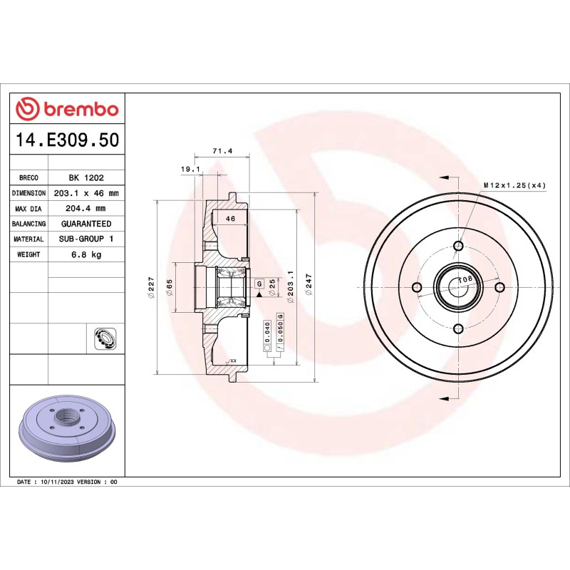1 Tambour de Frein Pour Peugeot 106 II 206 206+ Citroën Saxo