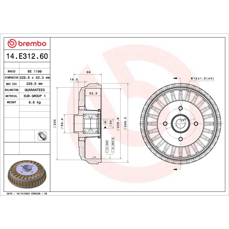 1 Tambour de Frein Pour Renault ZOE Dacia Dokker Express/Monospace Monospace MCV